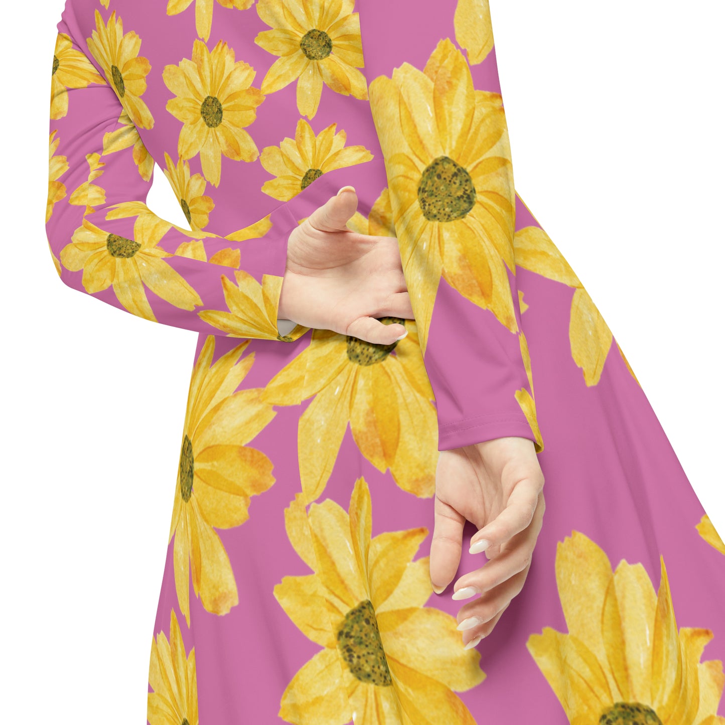 Flower Print Women's Long Sleeve Dance Dress (AOP)