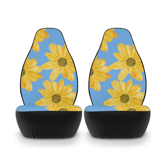 Flowers on Blue Background Polyester Car Seat Covers