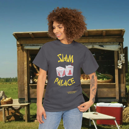 "DirkyThreadz Siam Palace T-Shirt - Bold Takeout Graphic Design in Black Cotton"