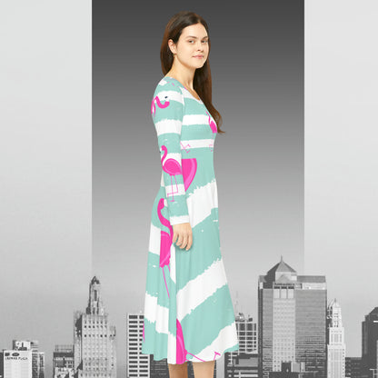 Pink Flamingo Women's Long Sleeve Dance Dress (AOP)