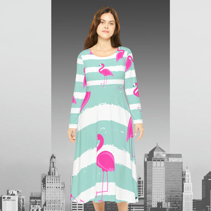 Pink Flamingo Women's Long Sleeve Dance Dress (AOP)