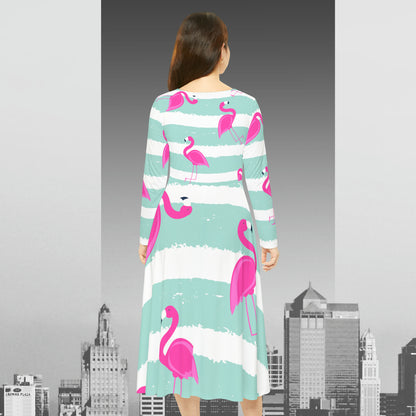 Pink Flamingo Women's Long Sleeve Dance Dress (AOP)