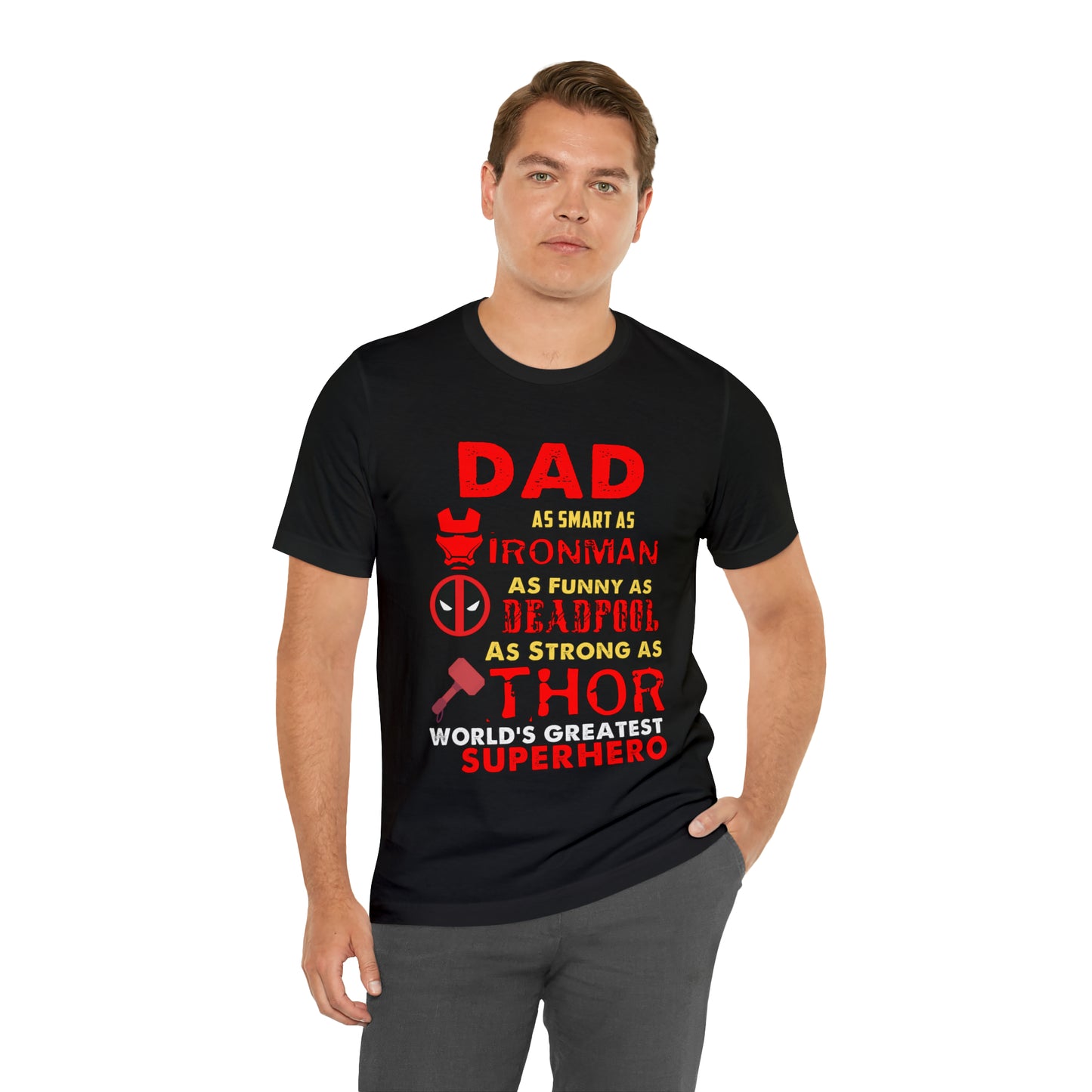 Dad World's Greatest Superhero Unisex Jersey Short Sleeve Tee