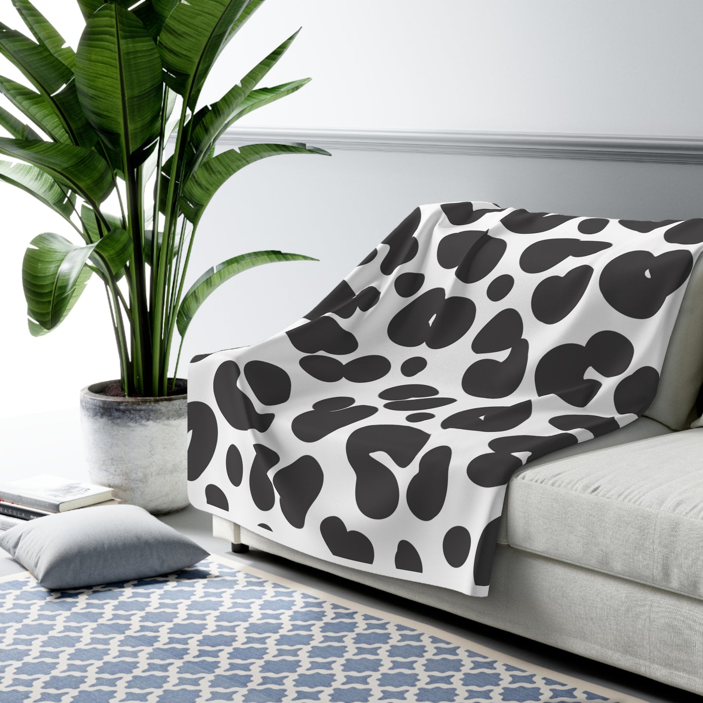 Black and White Cheetah Sherpa Fleece Blanket