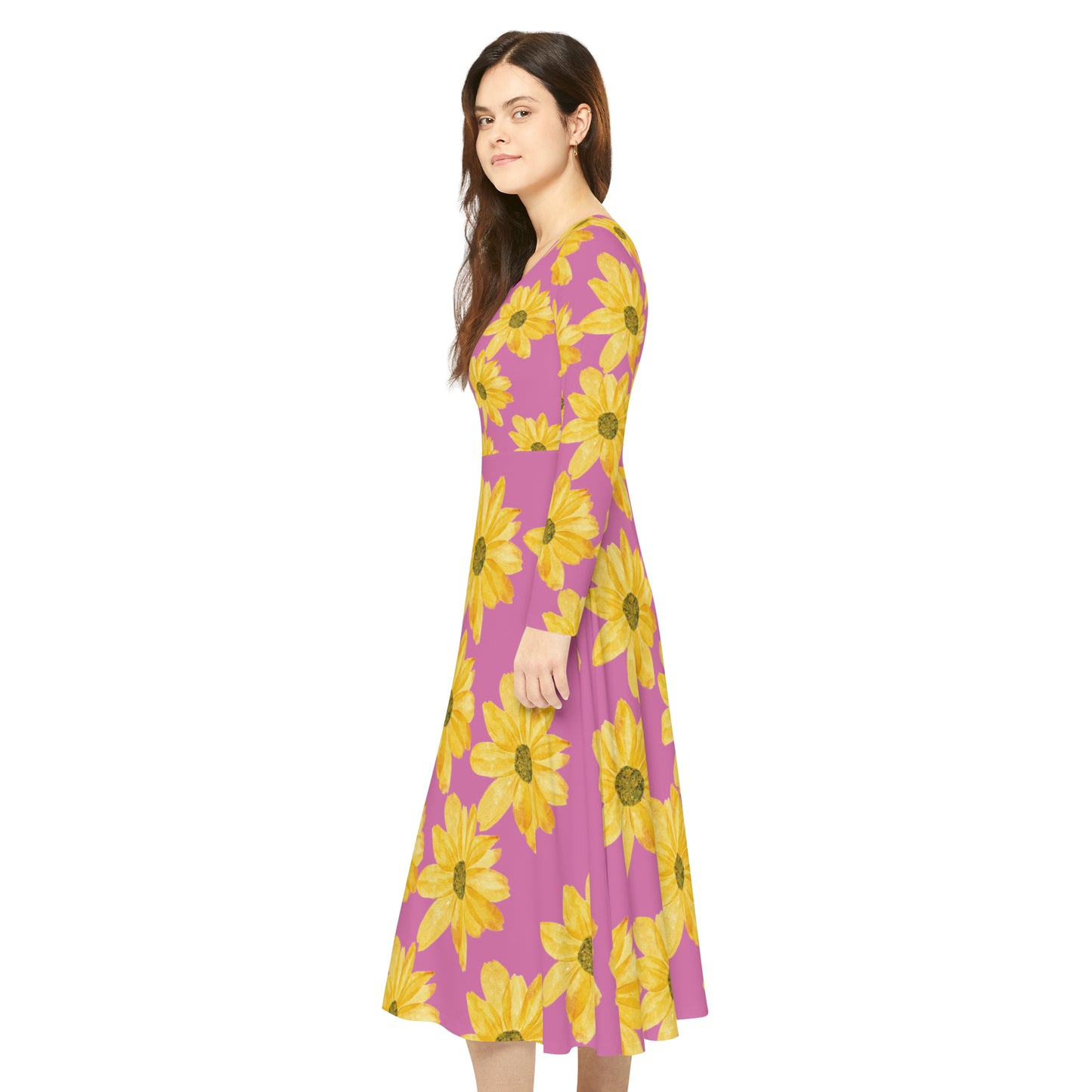 Flower Print Women's Long Sleeve Dance Dress (AOP)