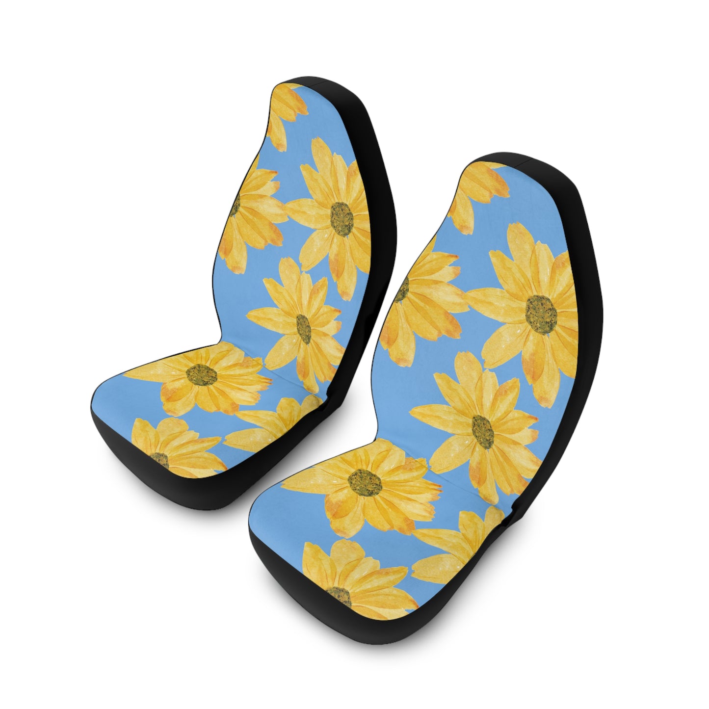 Flowers on Blue Background Polyester Car Seat Covers