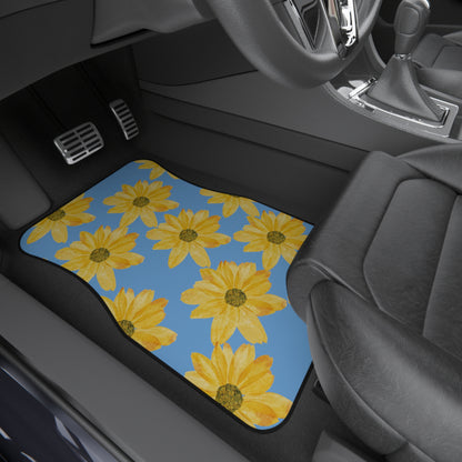 Flowers on a Blue Background Car Mats (Set of 4)