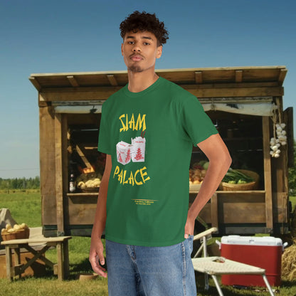 "DirkyThreadz Siam Palace T-Shirt - Bold Takeout Graphic Design in Black Cotton"