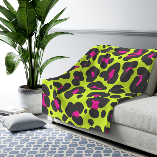 Neon Leopard Sherpa Fleece Blanket