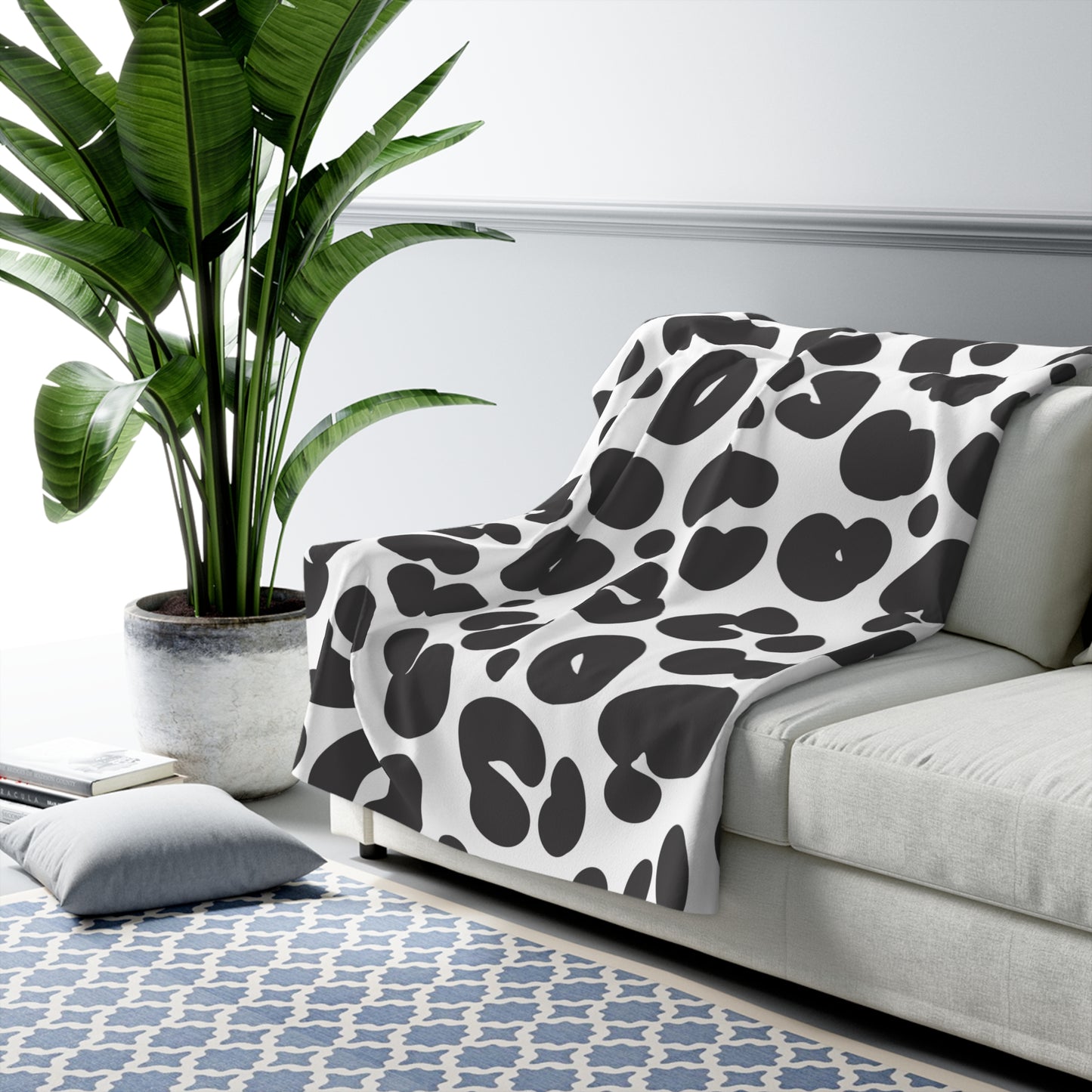 Black and White Cheetah Sherpa Fleece Blanket