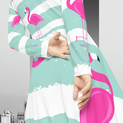 Pink Flamingo Women's Long Sleeve Dance Dress (AOP)