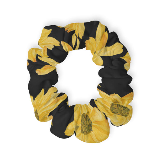 Flowers on Black Background Scrunchie