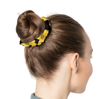 Flowers on Black Background Scrunchie