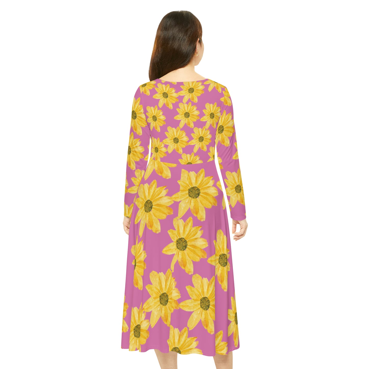 Flower Print Women's Long Sleeve Dance Dress (AOP)