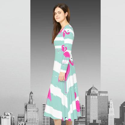 Pink Flamingo Women's Long Sleeve Dance Dress (AOP)