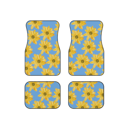 Flowers on a Blue Background Car Mats (Set of 4)
