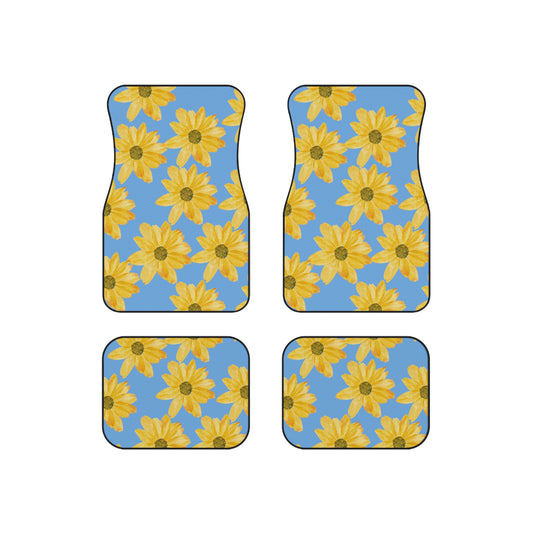 Flowers on a Blue Background Car Mats (Set of 4)