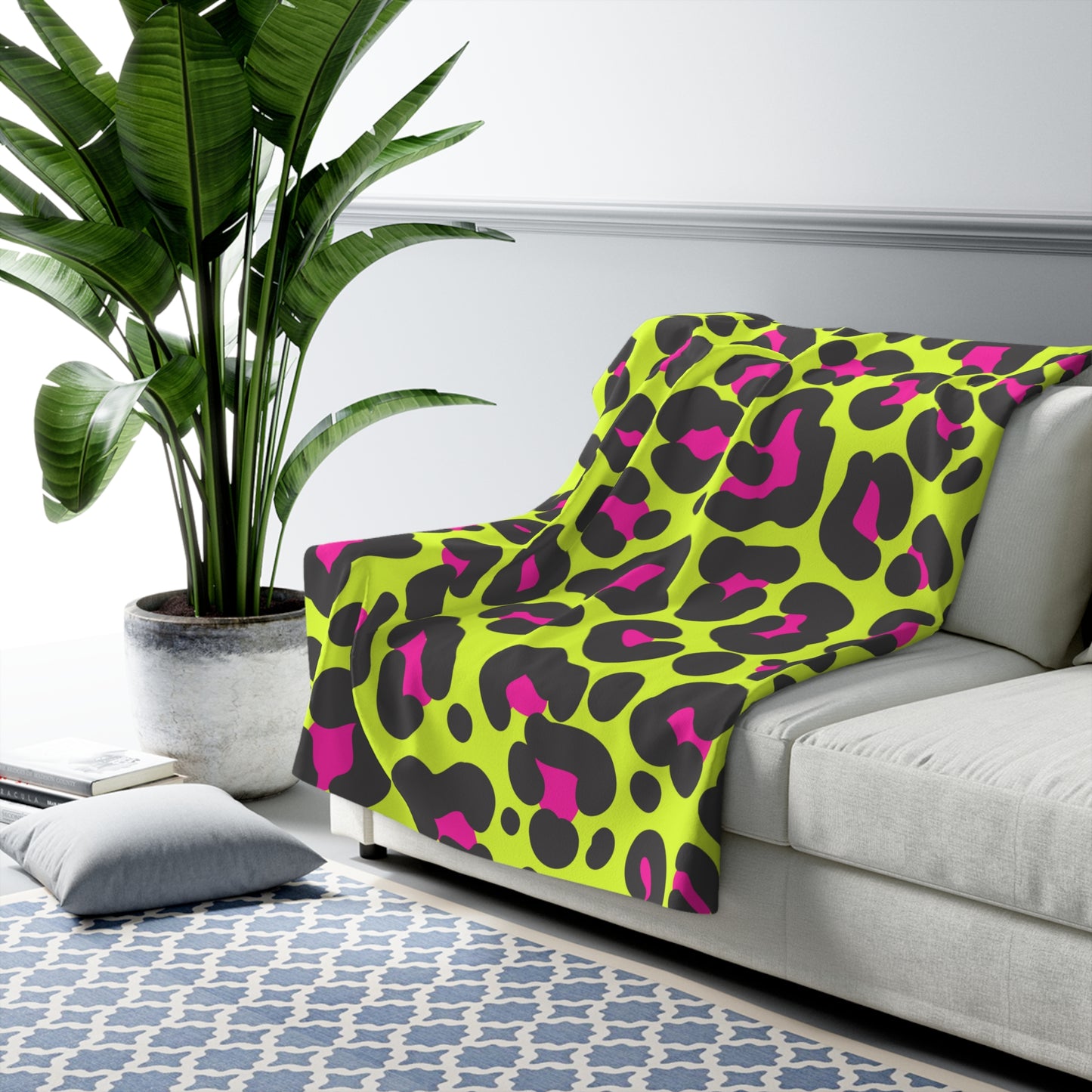 Neon Leopard Sherpa Fleece Blanket